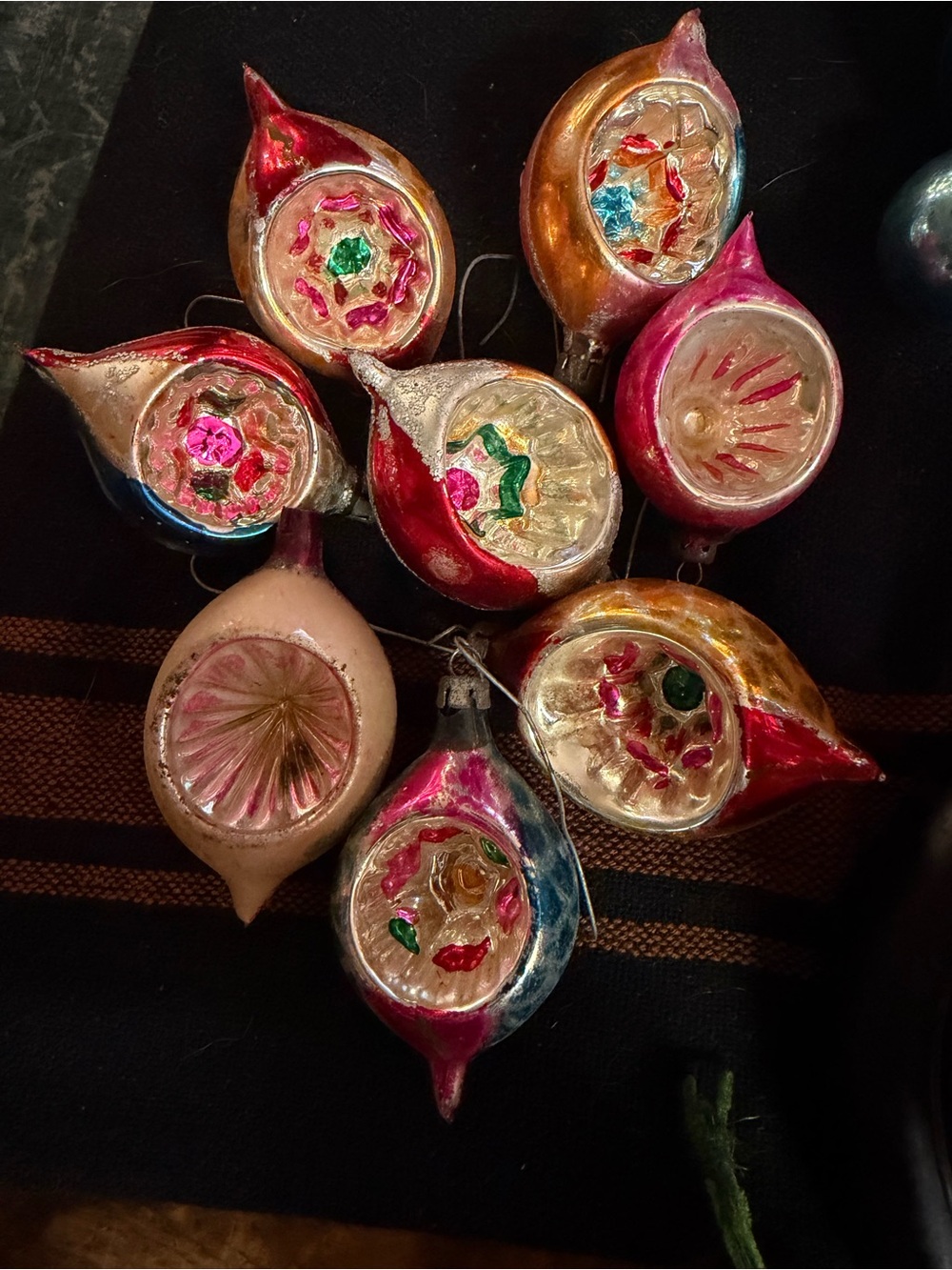 Vintage Mid-Century Mercury Glass Indent Reflector Christmas Ornaments